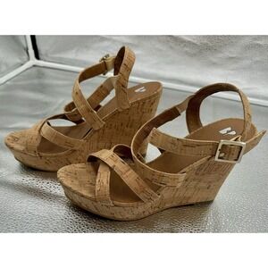 B.P. Nordstrom Wedge Cork Strappy Sandals Adjustable Casual Summer Neutral 7.5M